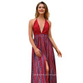 Mujeres Sexy Beach Spaghetti Strap Vestido de cuello en V profundo